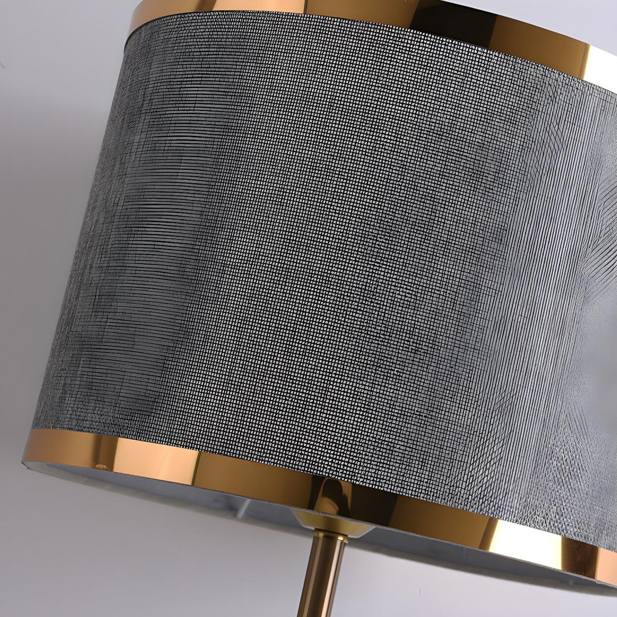 Modern Gold Drum Fabric Shade Metal Bedside Table Lamp Image - 8