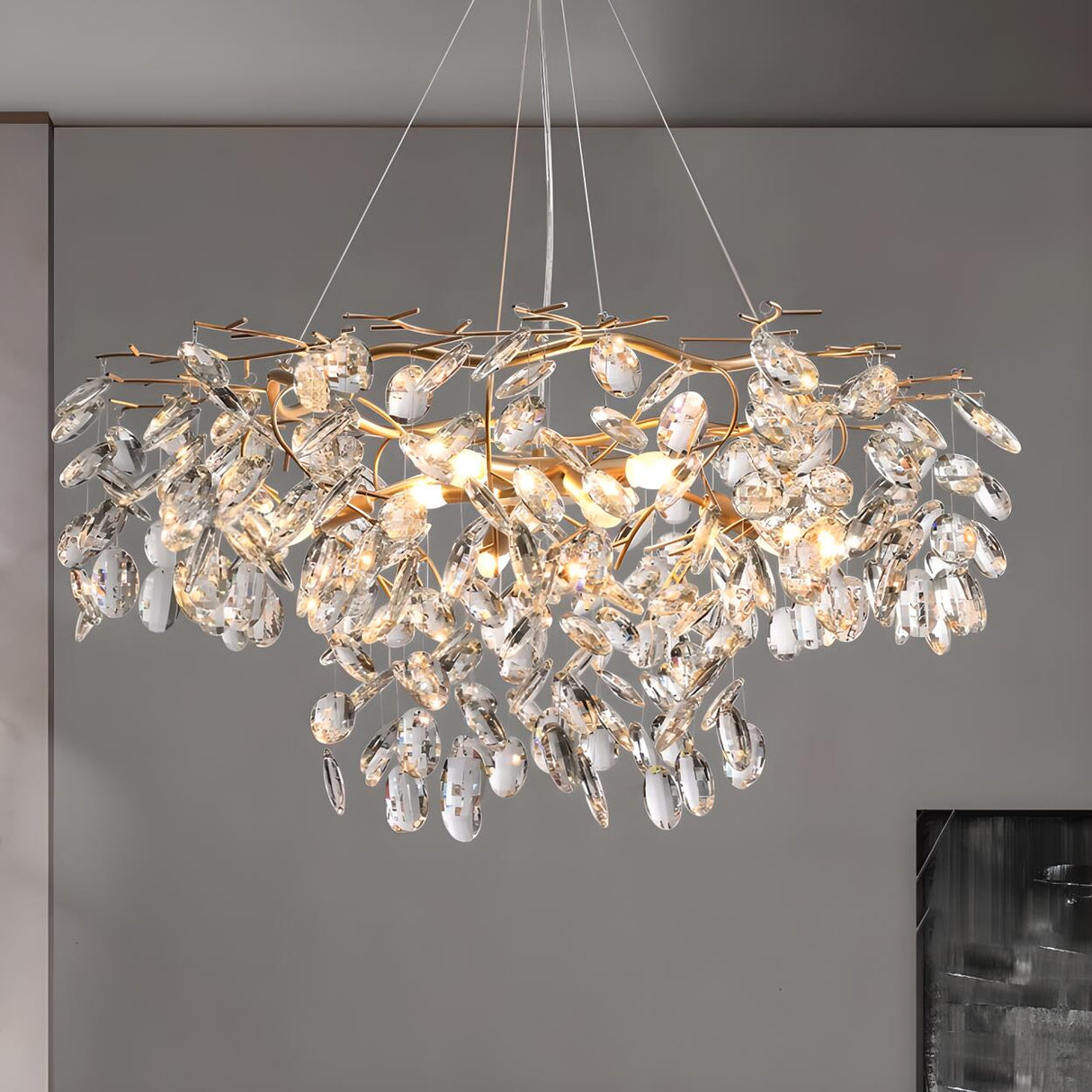 Modern Gold Finish Crystal Branch Chandelier Image - 1