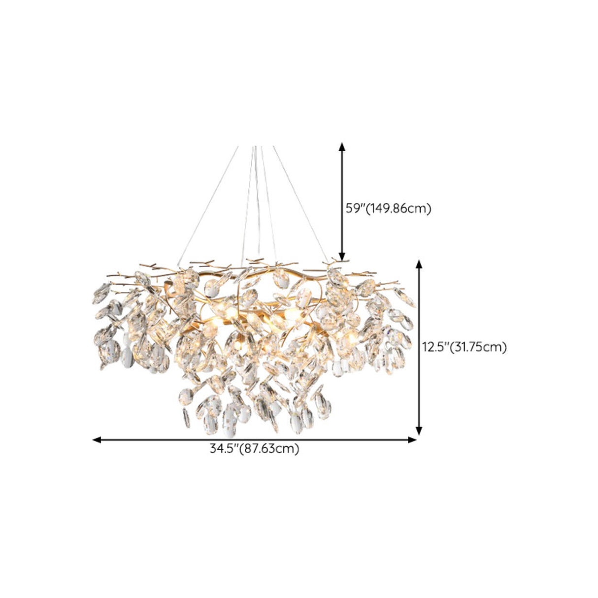 Modern Gold Finish Crystal Branch Chandelier Image - 13