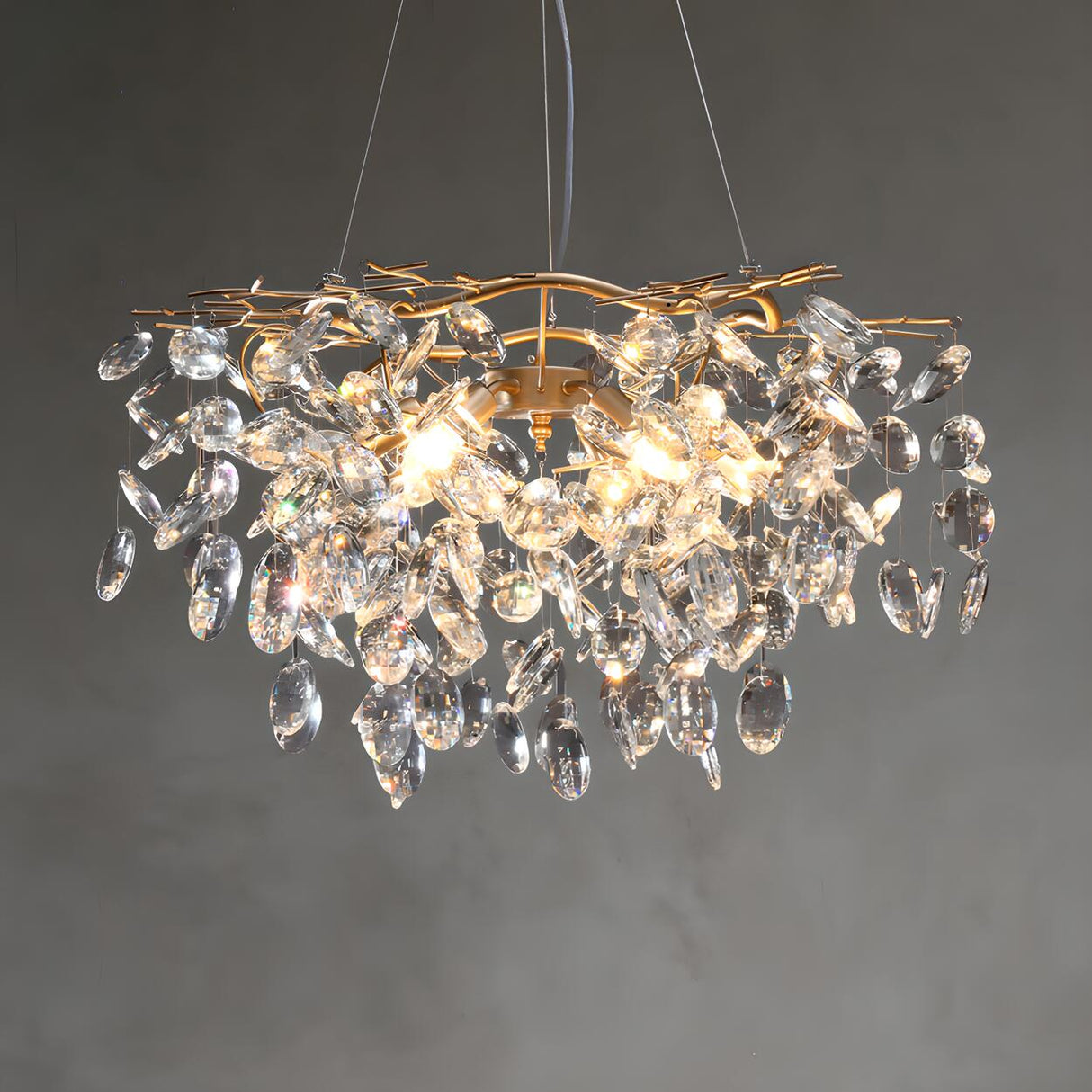 Modern Gold Finish Crystal Branch Chandelier Image - 4