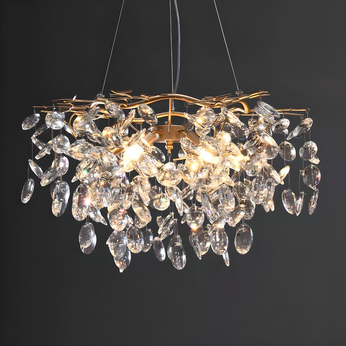 Modern Gold Finish Crystal Branch Chandelier Image - 7