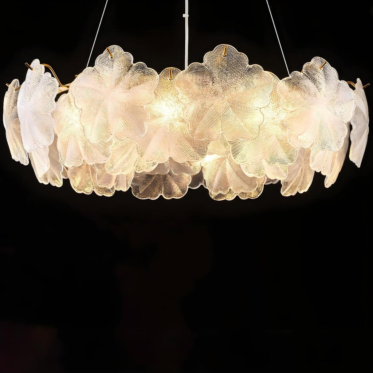Modern Gold Floral Clear Glass Round Chandelier Image - 10