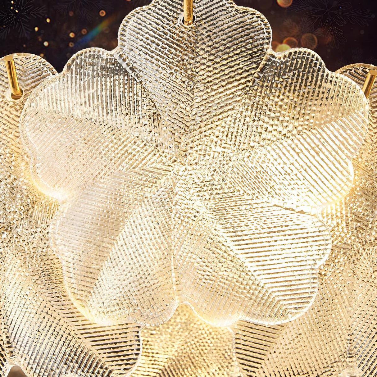 Modern Gold Floral Clear Glass Round Chandelier Image - 12