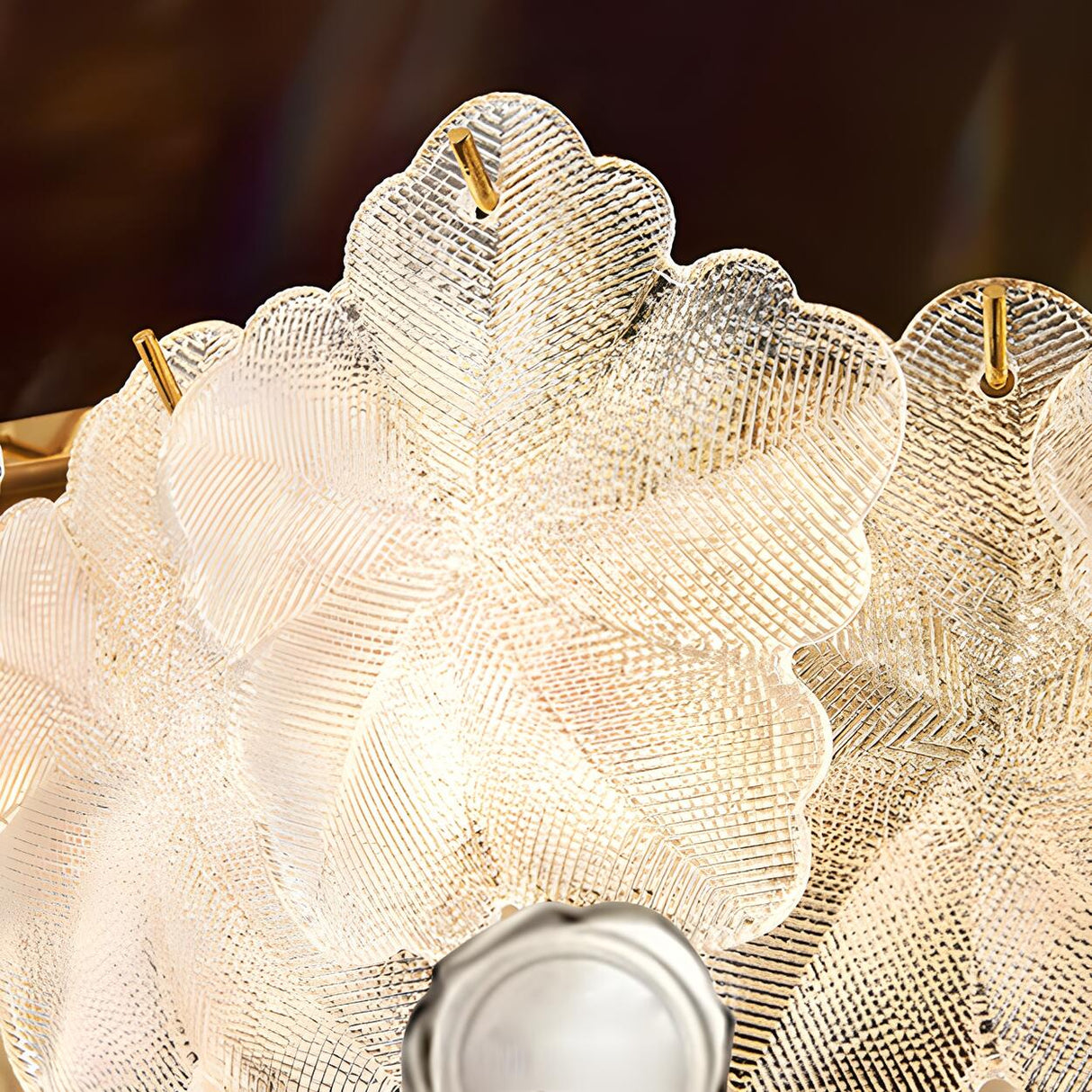 Modern Gold Floral Clear Glass Round Chandelier Image - 13