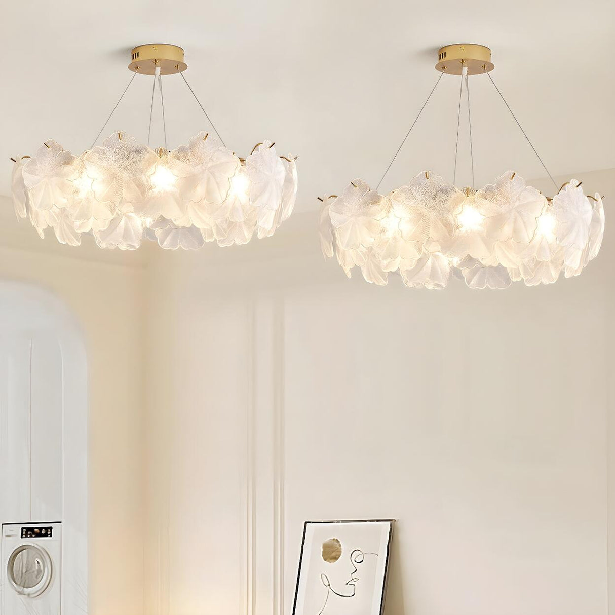 Modern Gold Floral Clear Glass Round Chandelier Image - 2