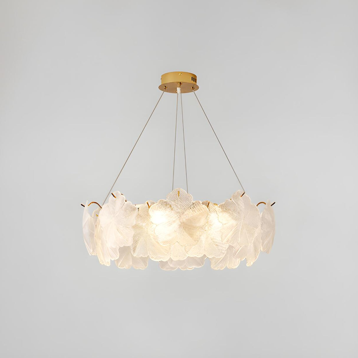 Modern Gold Floral Clear Glass Round Chandelier Image - 5