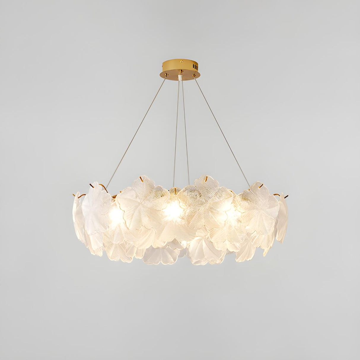 Modern Gold Floral Clear Glass Round Chandelier Image - 6