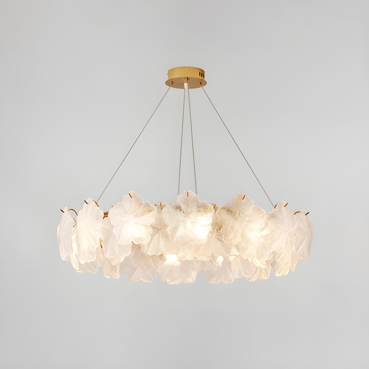 Modern Gold Floral Clear Glass Round Chandelier Image - 7