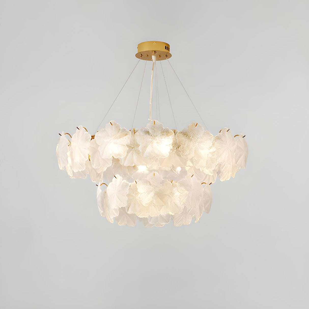 Modern Gold Floral Clear Glass Round Chandelier Image - 8
