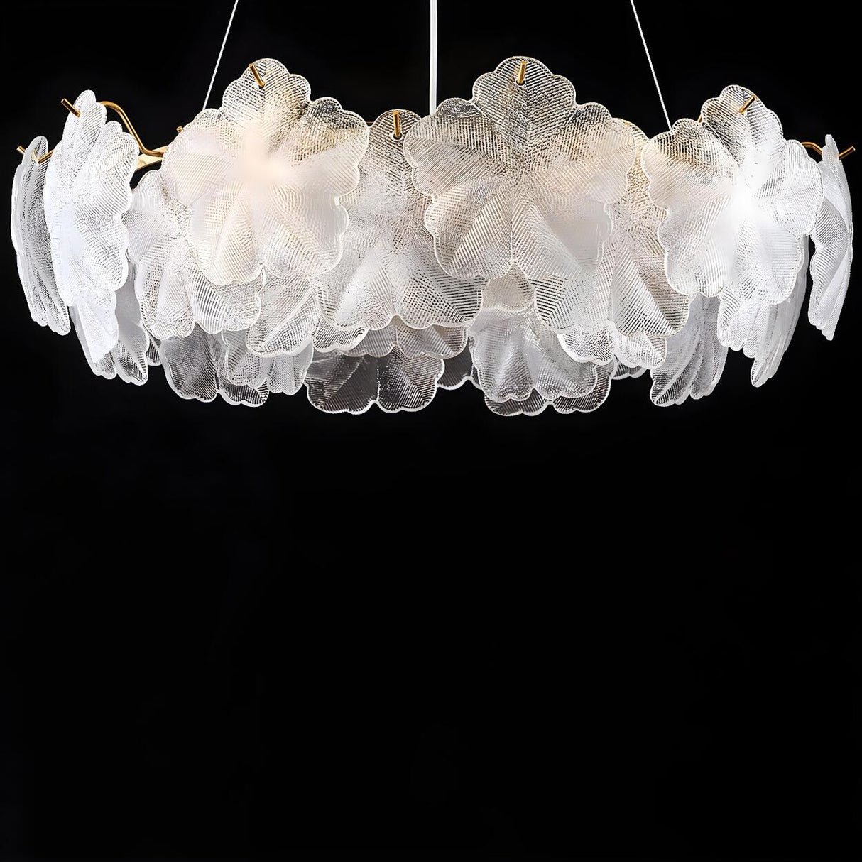 Modern Gold Floral Clear Glass Round Chandelier Image - 9