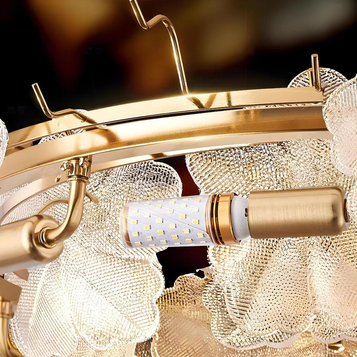 Modern Gold Flower Glass Petals Pendant Chandelier Image - 12