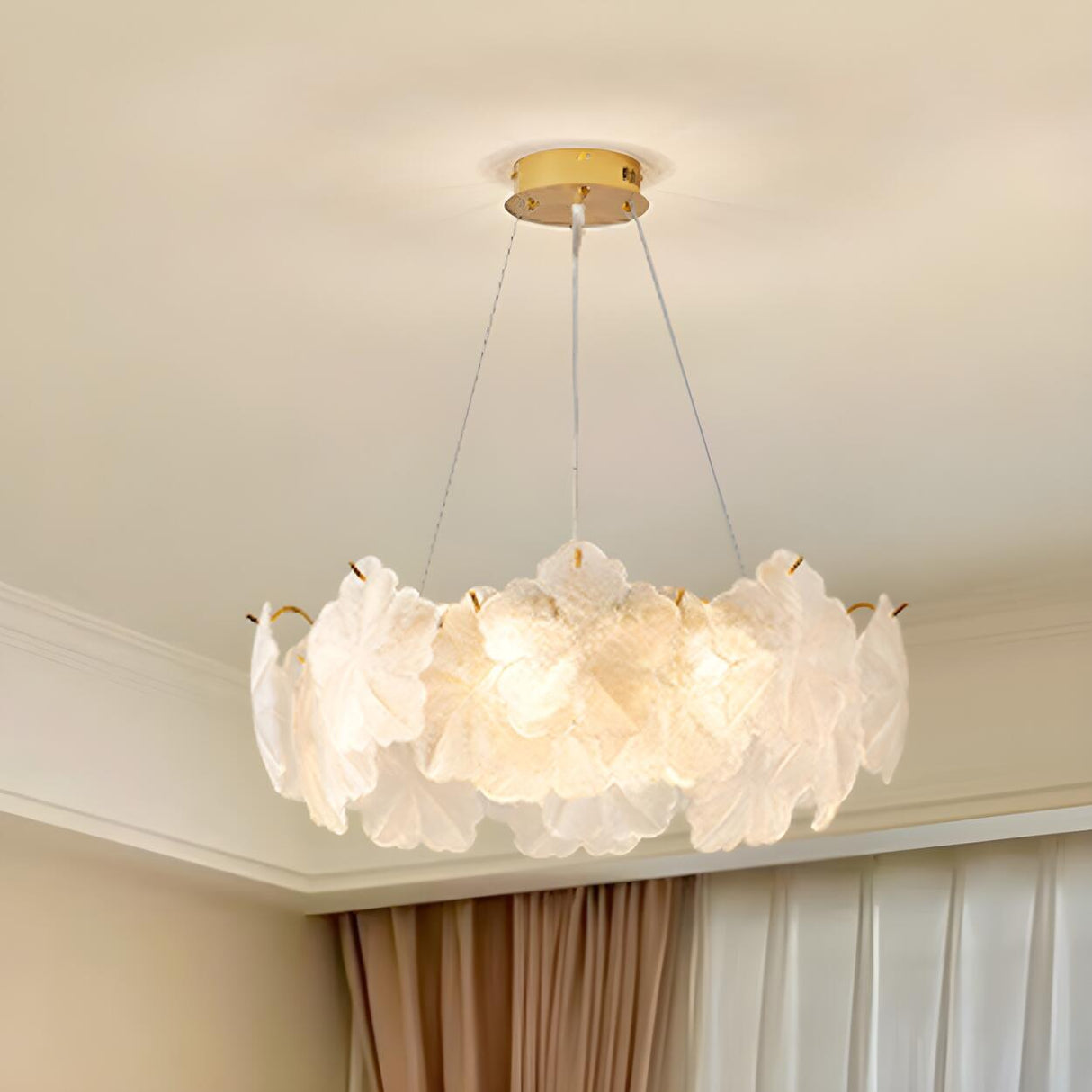 Modern Gold Flower Glass Petals Pendant Chandelier Image - 2