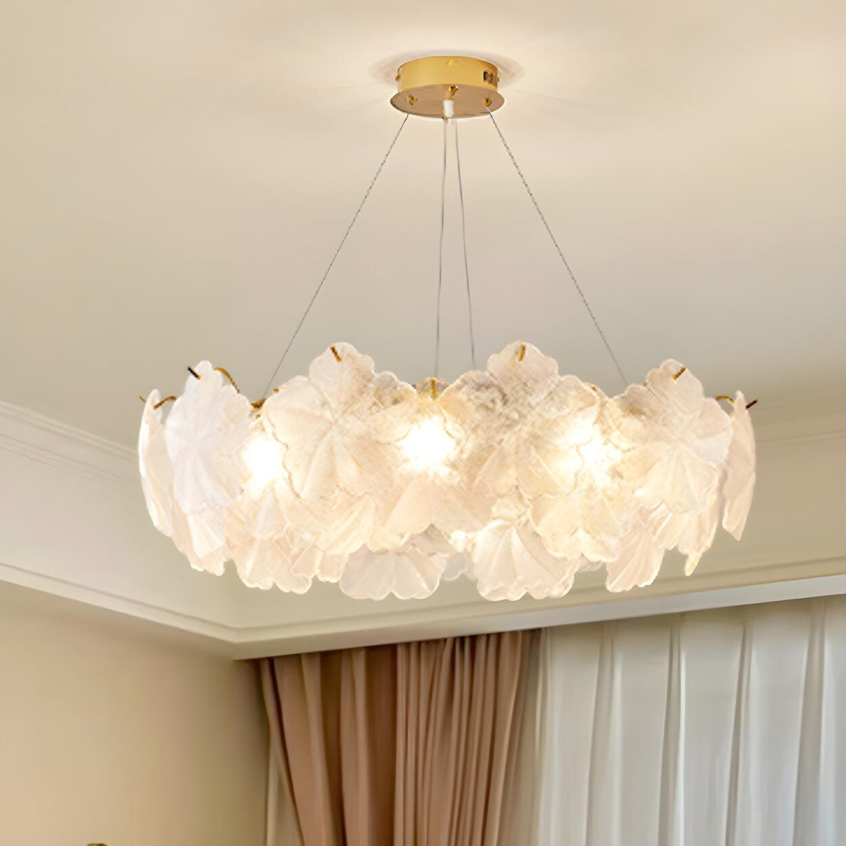 Modern Gold Flower Glass Petals Pendant Chandelier Image - 3