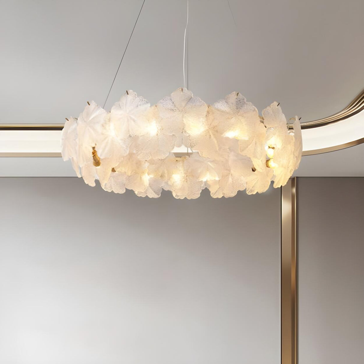 Modern Gold Flower Glass Petals Pendant Chandelier Image - 6