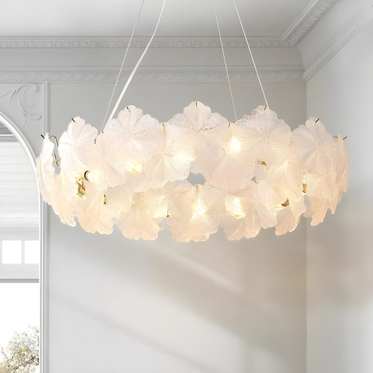 Modern Gold Flower Glass Petals Pendant Chandelier Image - 7