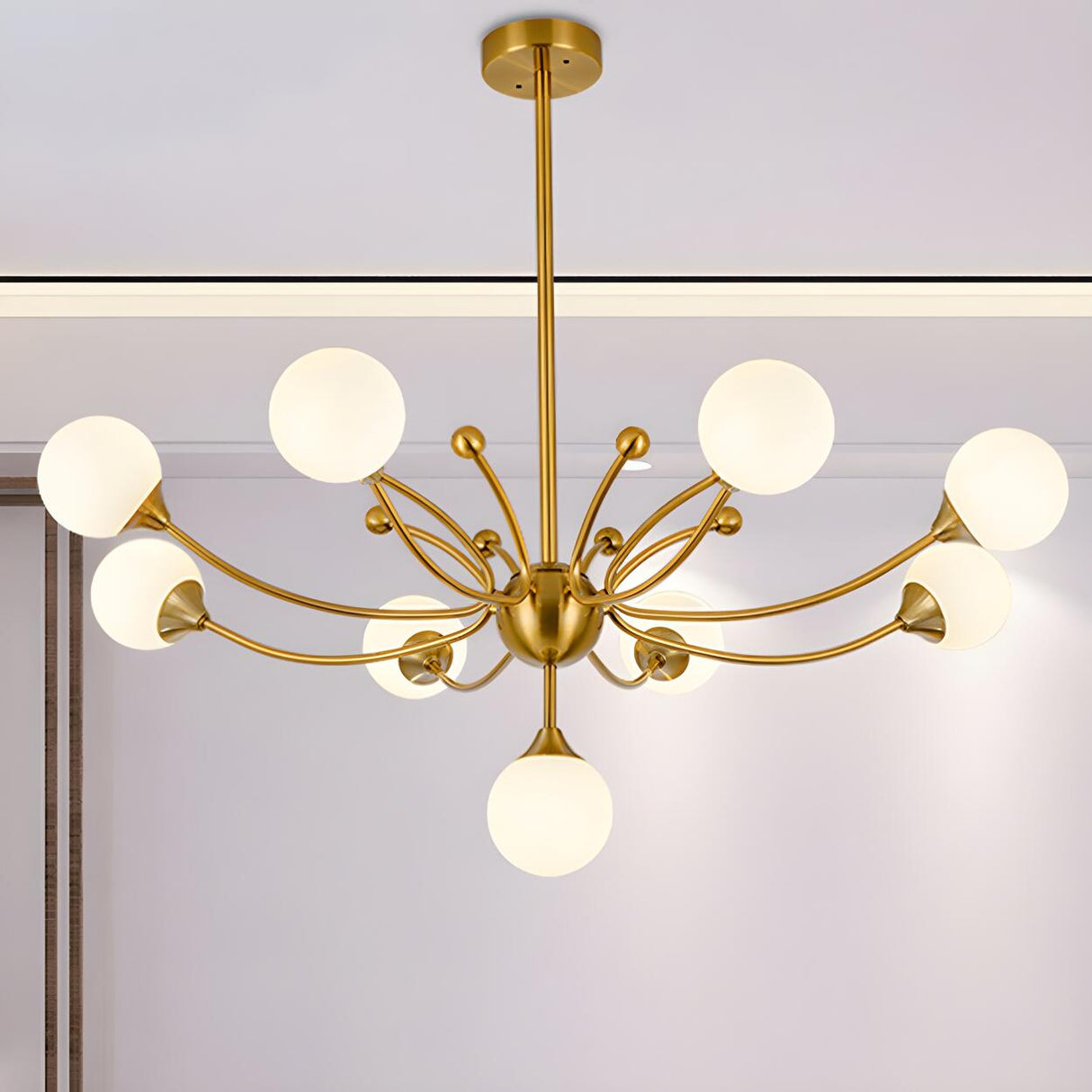Modern Gold Frosted Glass Globe Sputnik Branching Chandelier Image - 1