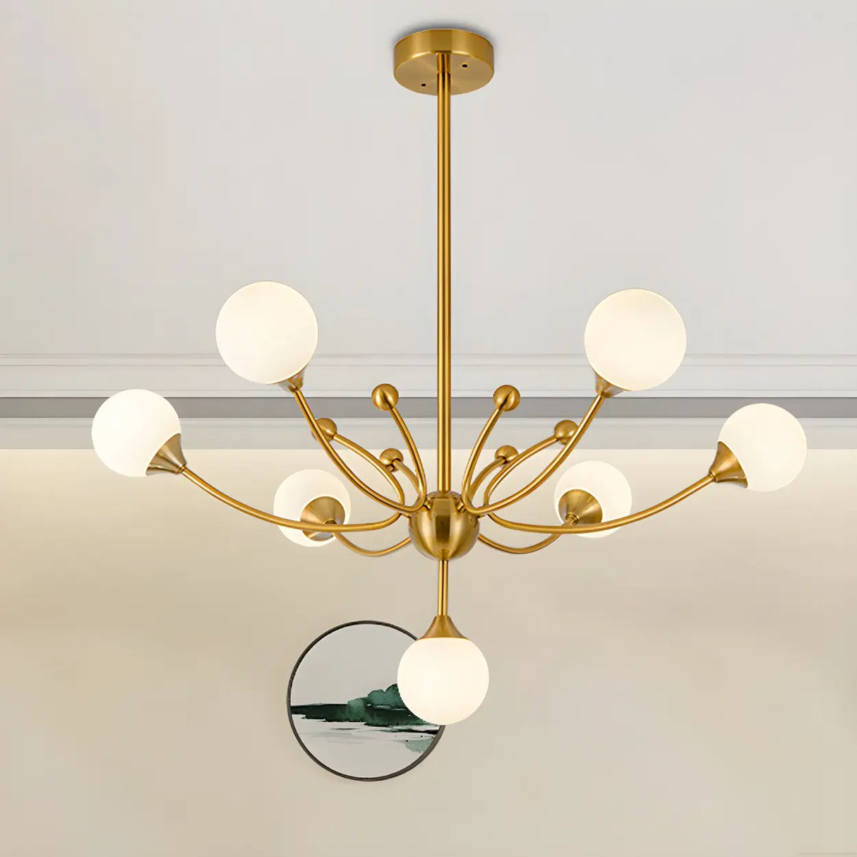 Modern Gold Frosted Glass Globe Sputnik Branching Chandelier Image - 6
