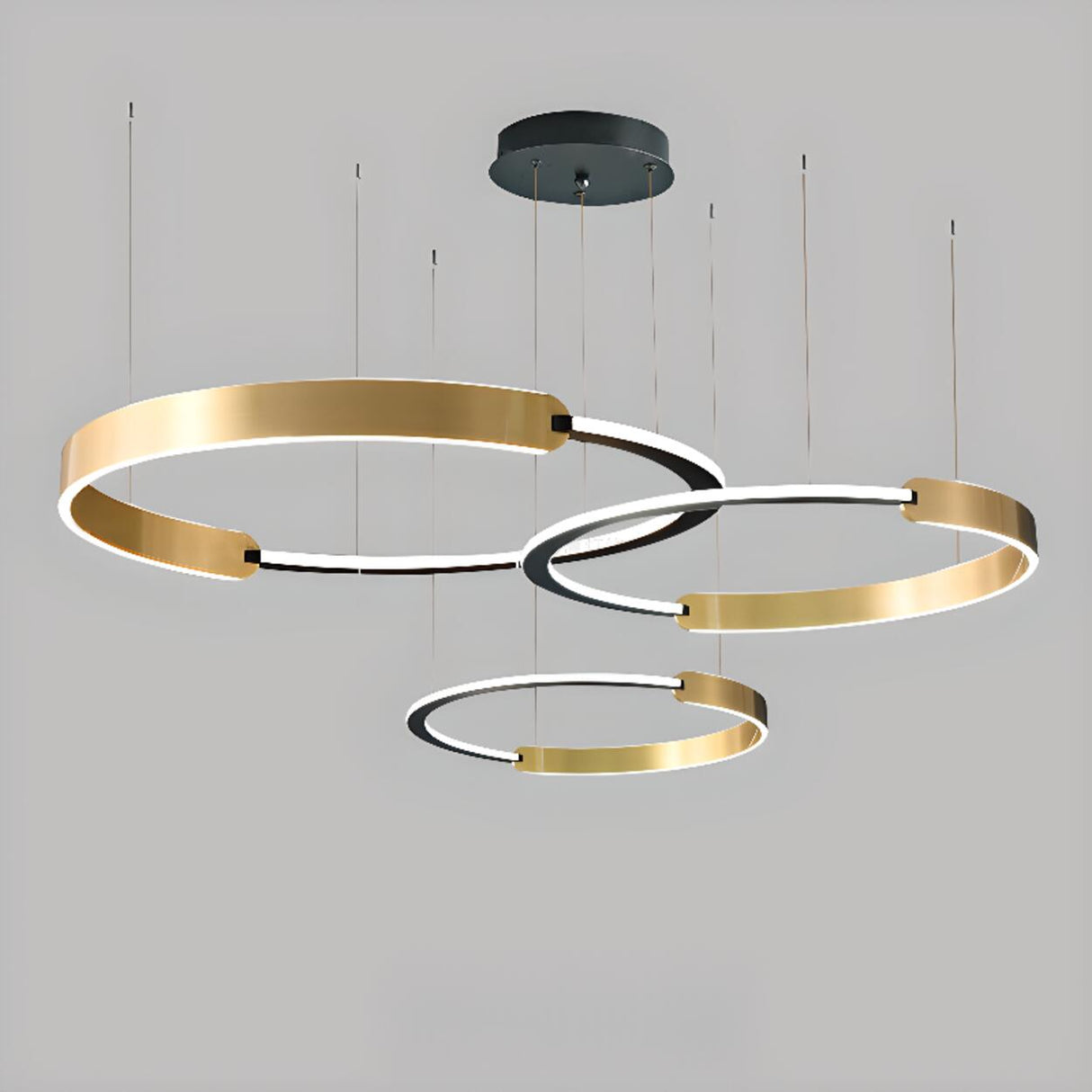 Modern Gold LED Ring Chandelier Adjustable Height Image - 10