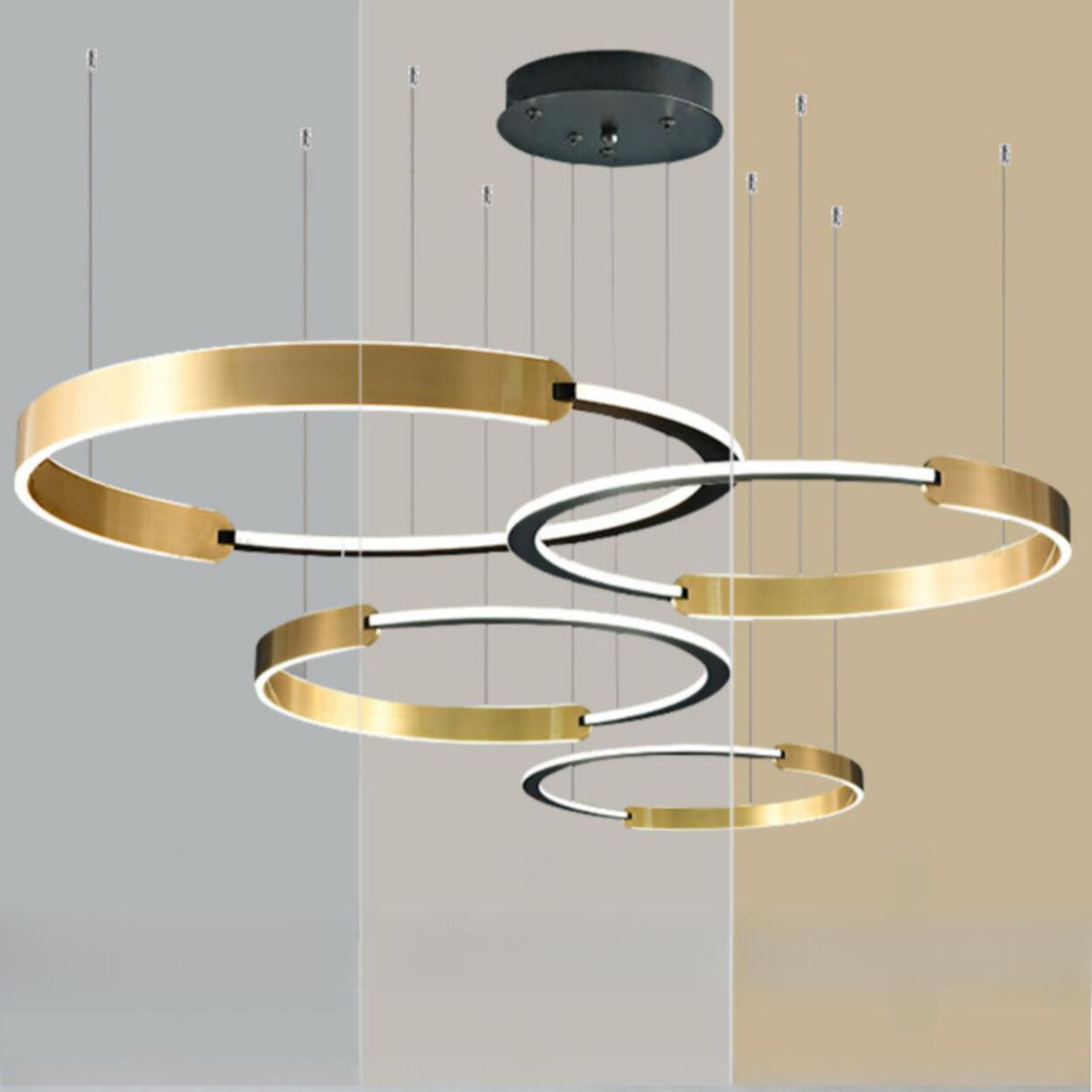 Modern Gold LED Ring Chandelier Adjustable Height Image - 11