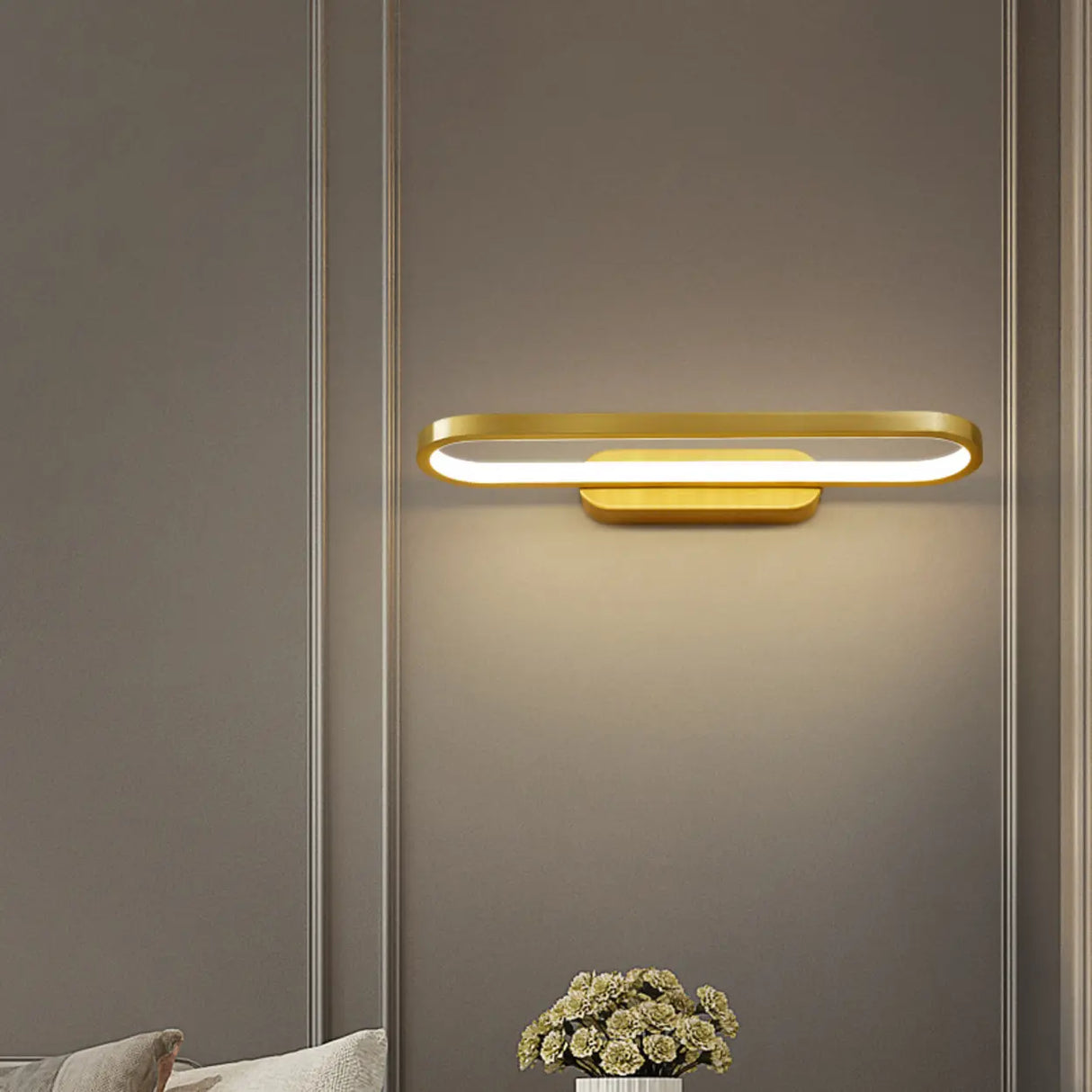 Modern Gold Oval LED Vanity Wall Light Fixtures Image - 2