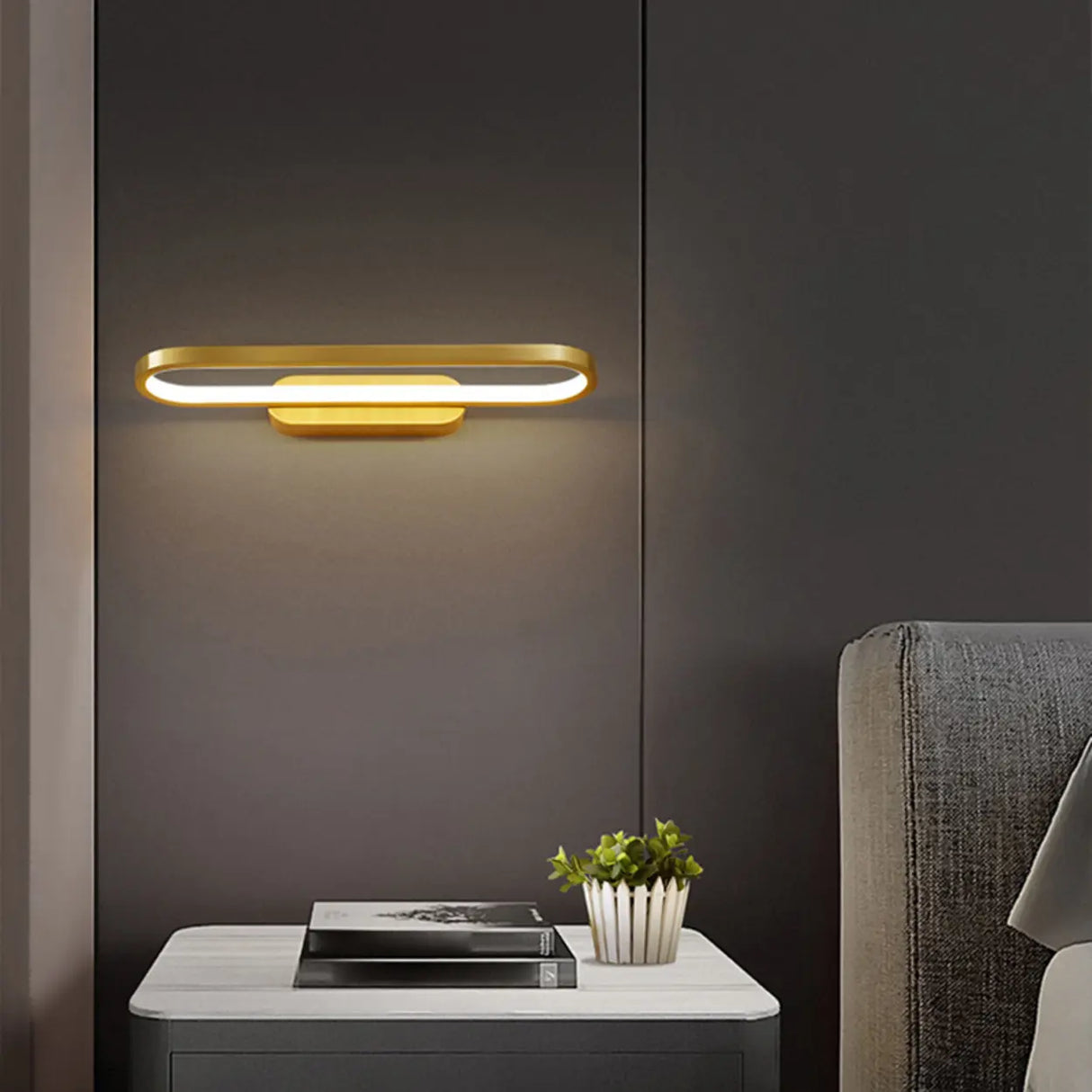Modern Gold Oval LED Vanity Wall Light Fixtures Image - 3
