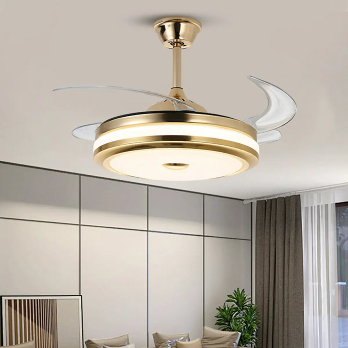 Modern Gold Retractable Chandelier Fan with Light Image - 3