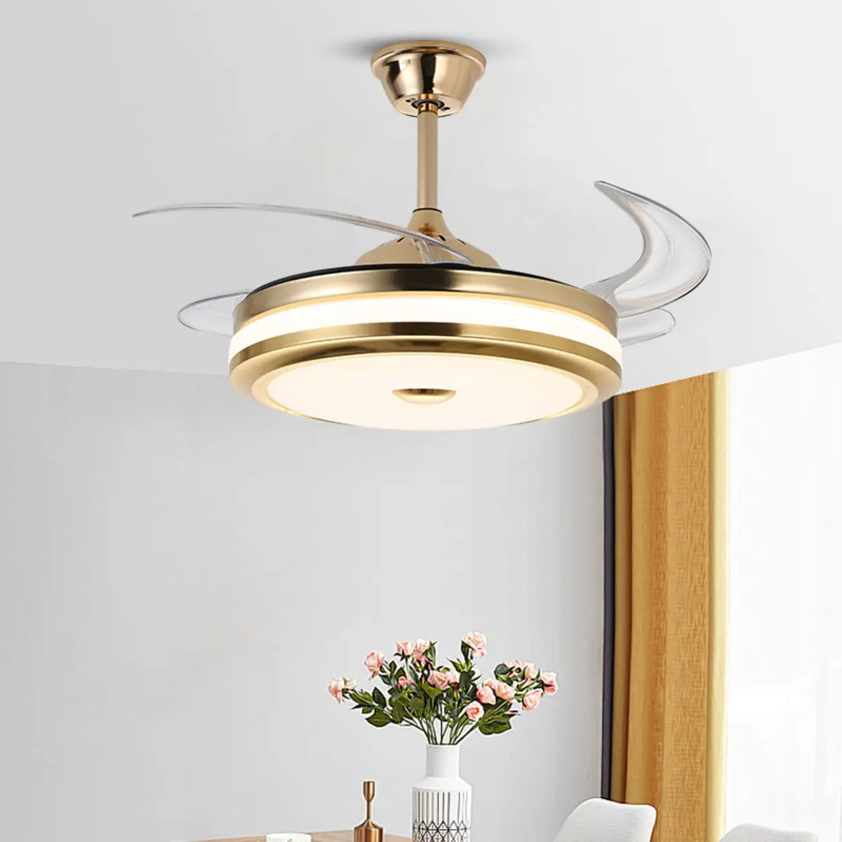 Modern Gold Retractable Chandelier Fan with Light Image - 4