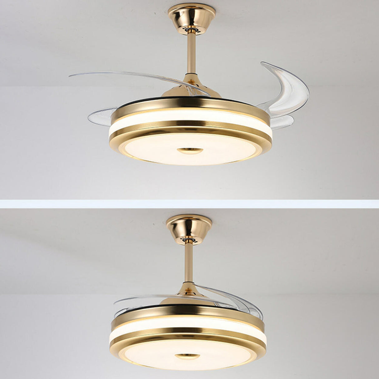 Modern Gold Retractable Chandelier Fan with Light Image - 8
