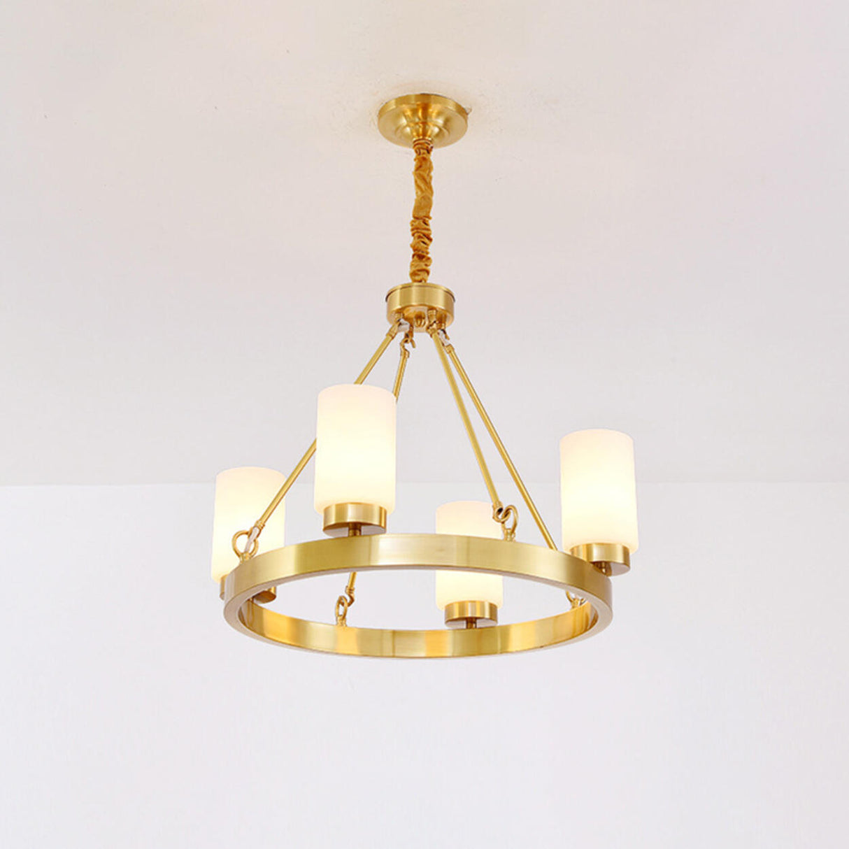 Modern Gold Ring Frosted Glass Cylinder Chandelier Image - 10