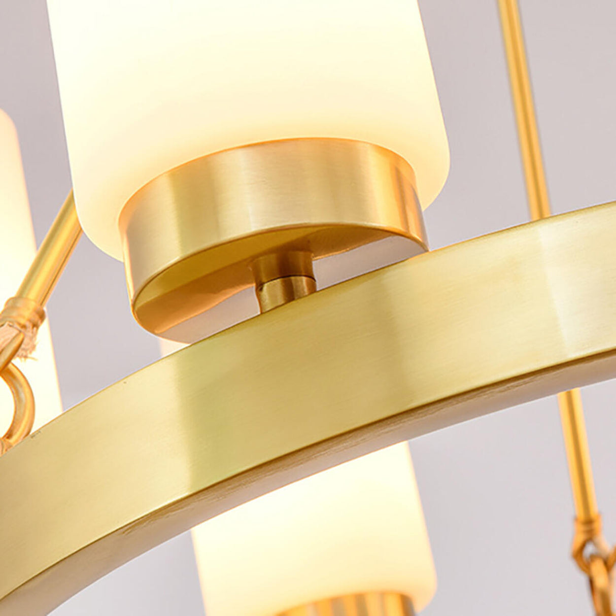 Modern Gold Ring Frosted Glass Cylinder Chandelier Image - 16