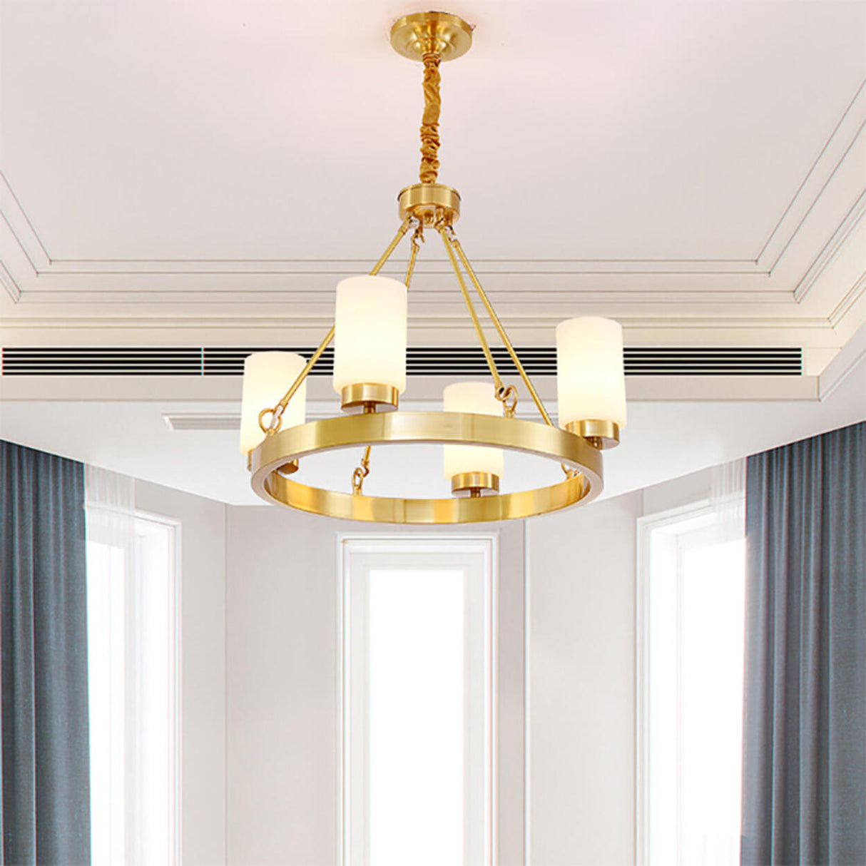 Modern Gold Ring Frosted Glass Cylinder Chandelier Image - 18
