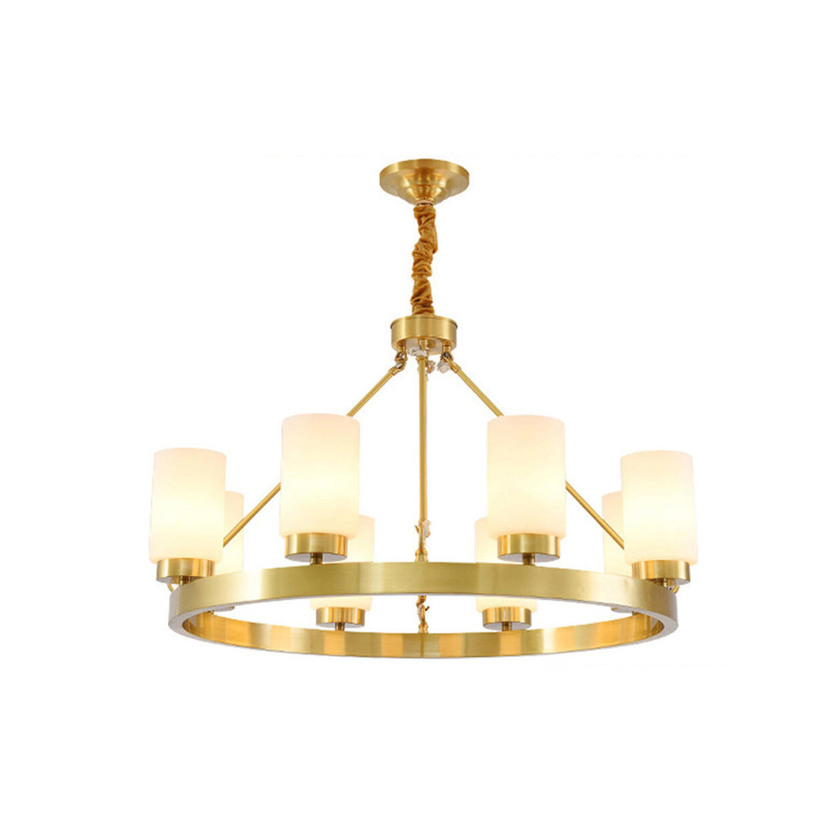 Modern Gold Ring Frosted Glass Cylinder Chandelier Image - 5