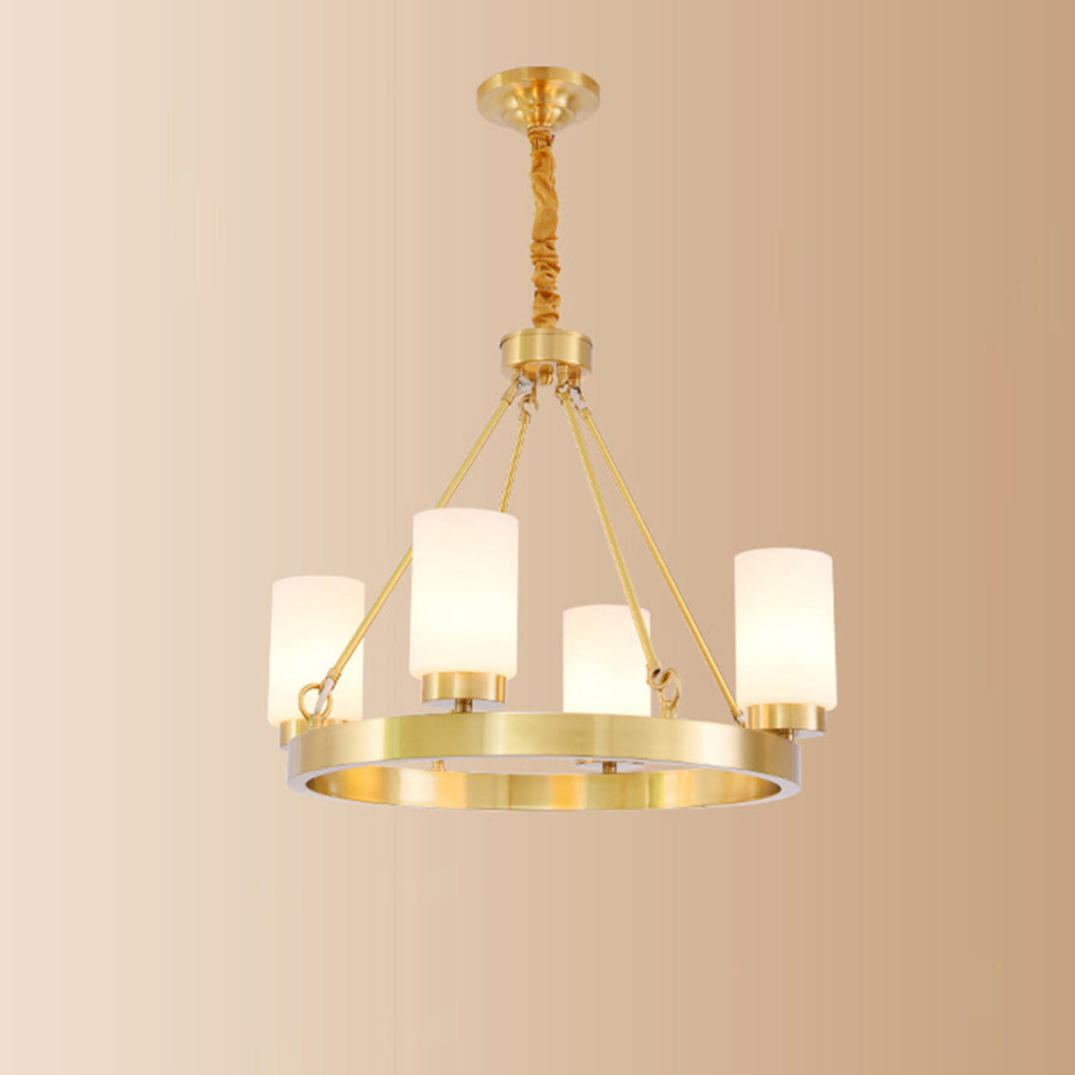 Modern Gold Ring Frosted Glass Cylinder Chandelier Image - 6