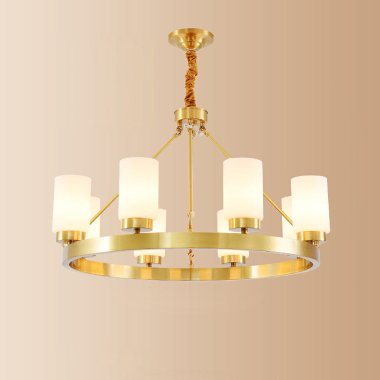 Modern Gold Ring Frosted Glass Cylinder Chandelier Image - 8