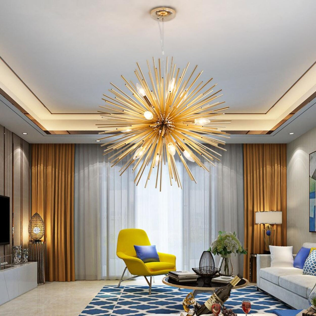 Modern Gold Sputnik Adjustable Height Chandelier Image - 1