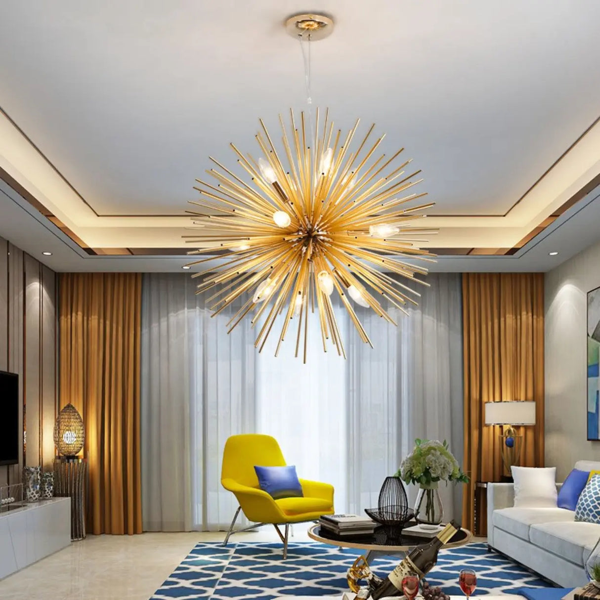 Modern Gold Sputnik Adjustable Height Chandelier Image - 1