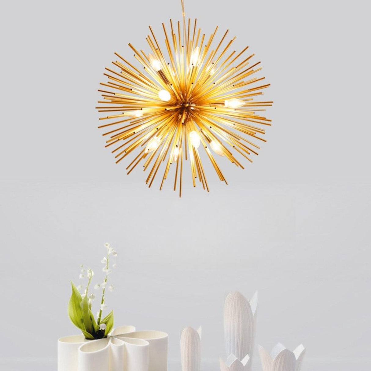 Modern Gold Sputnik Adjustable Height Chandelier Image - 4