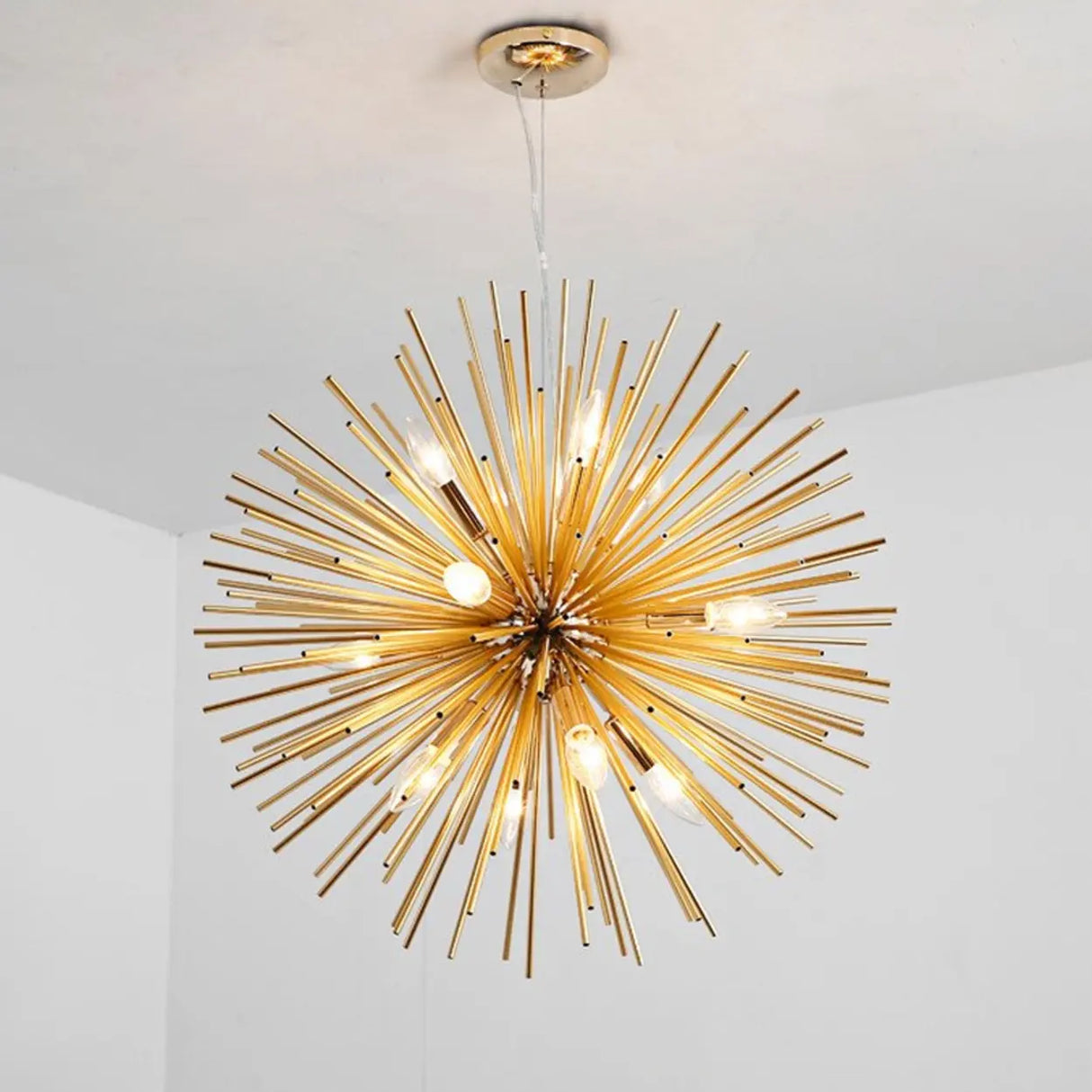 Modern Gold Sputnik Adjustable Height Chandelier Image - 5