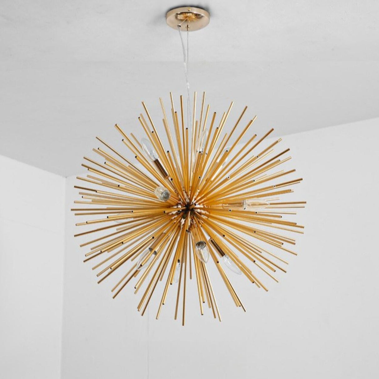 Modern Gold Sputnik Adjustable Height Chandelier Image - 6