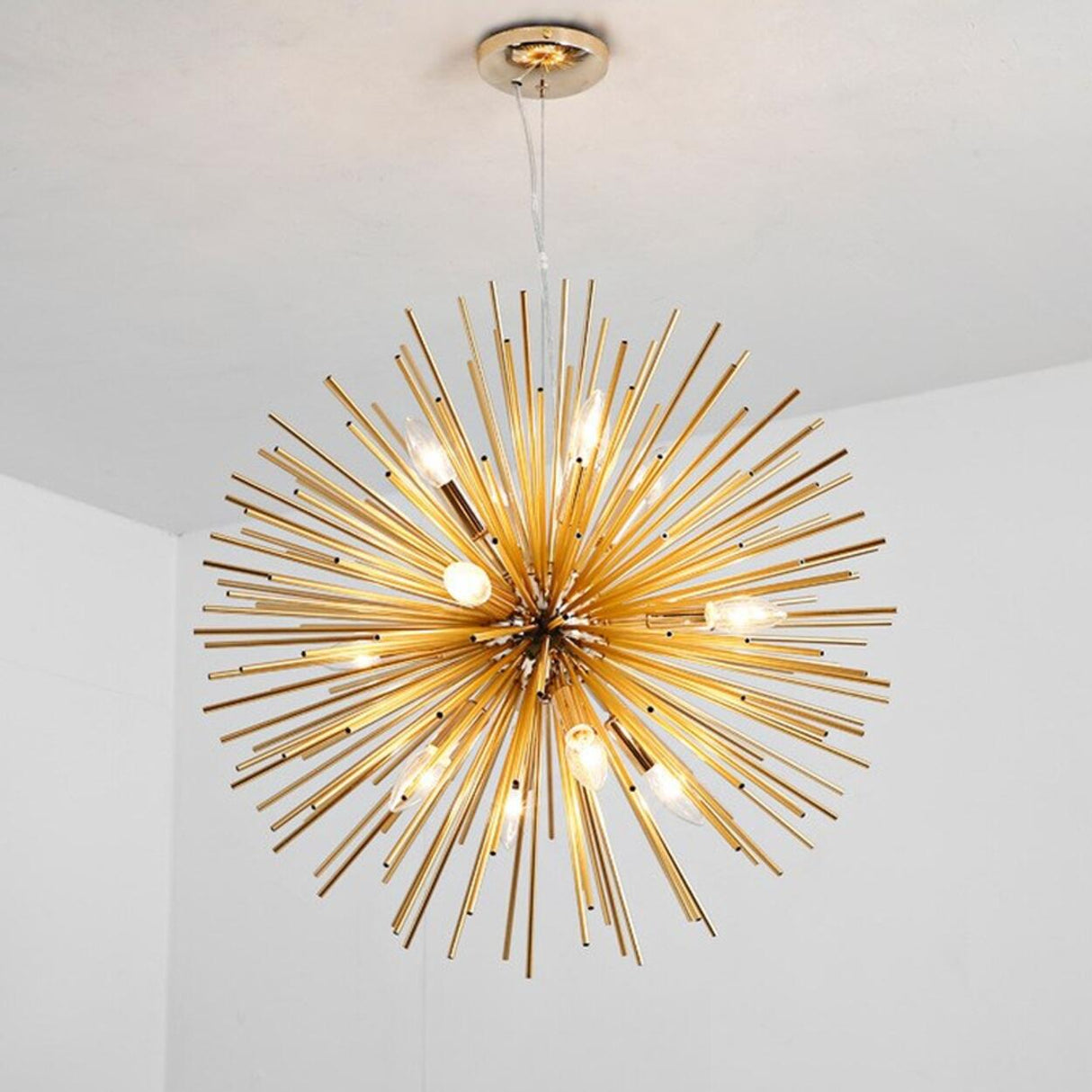 Modern Gold Sputnik Adjustable Height Chandelier Image - 7