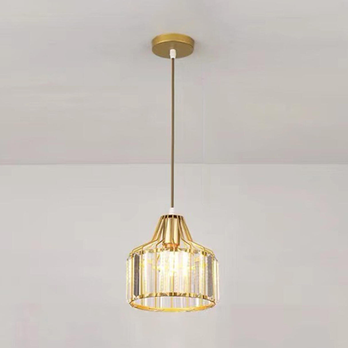 Modern Golden Clear Crystal Vaulted Pendant Light Image - 11