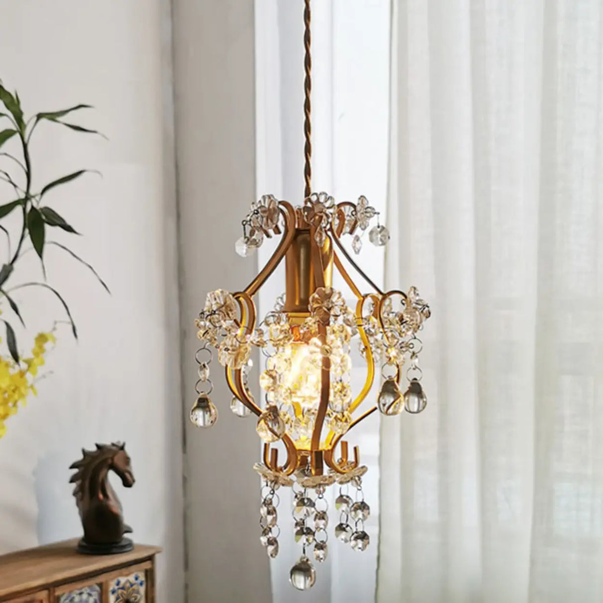 Modern Golden Elegance Crystal Geometric Pendant Light Image - 1
