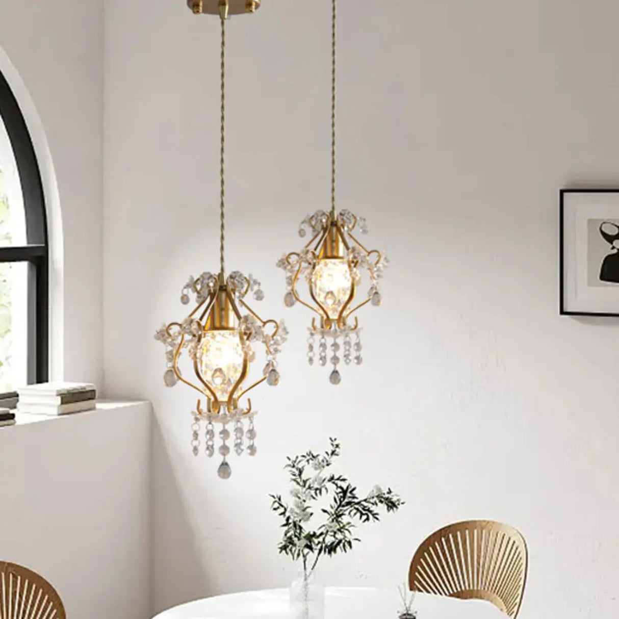 Modern Golden Elegance Crystal Geometric Pendant Light Image - 5