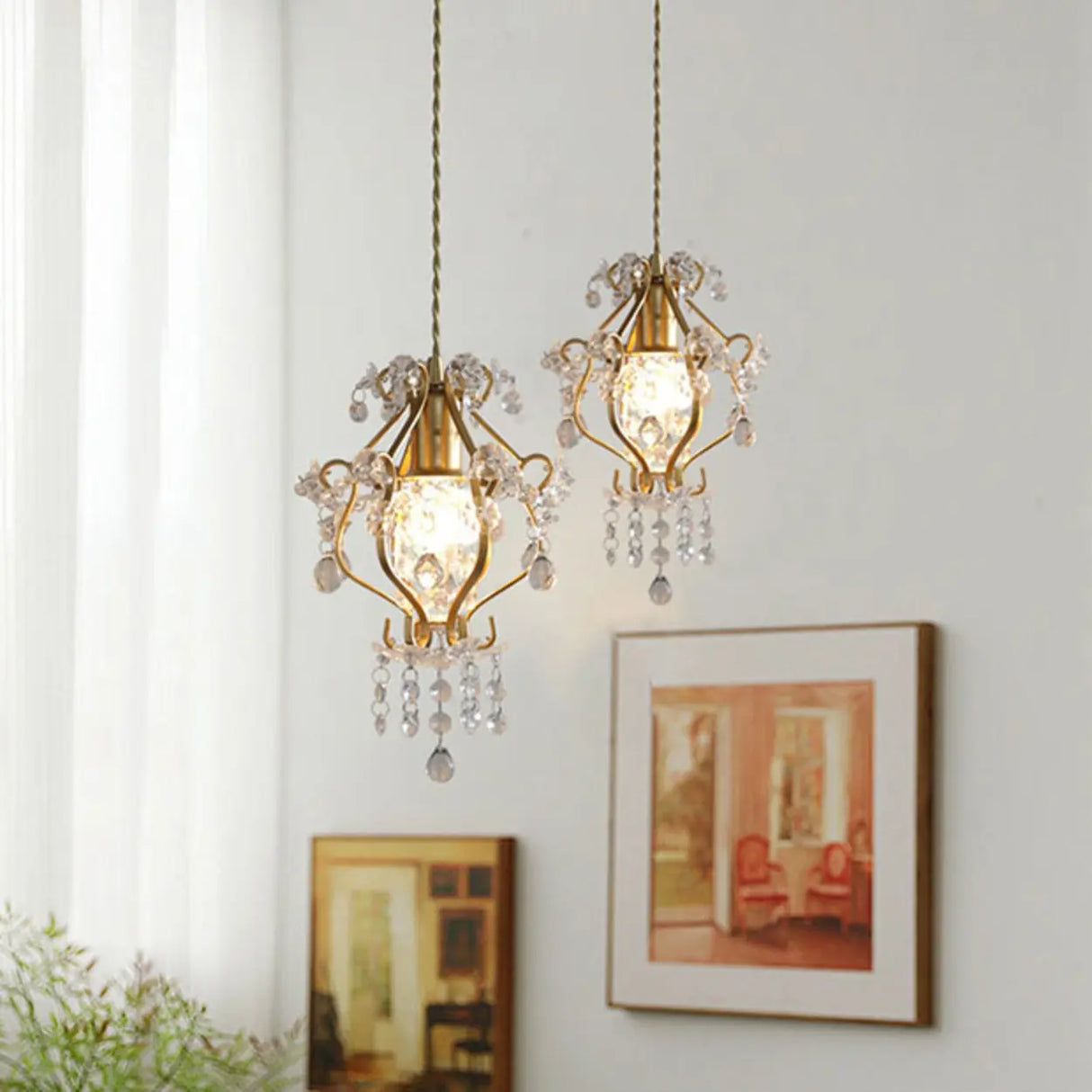 Modern Golden Elegance Crystal Geometric Pendant Light Image - 6
