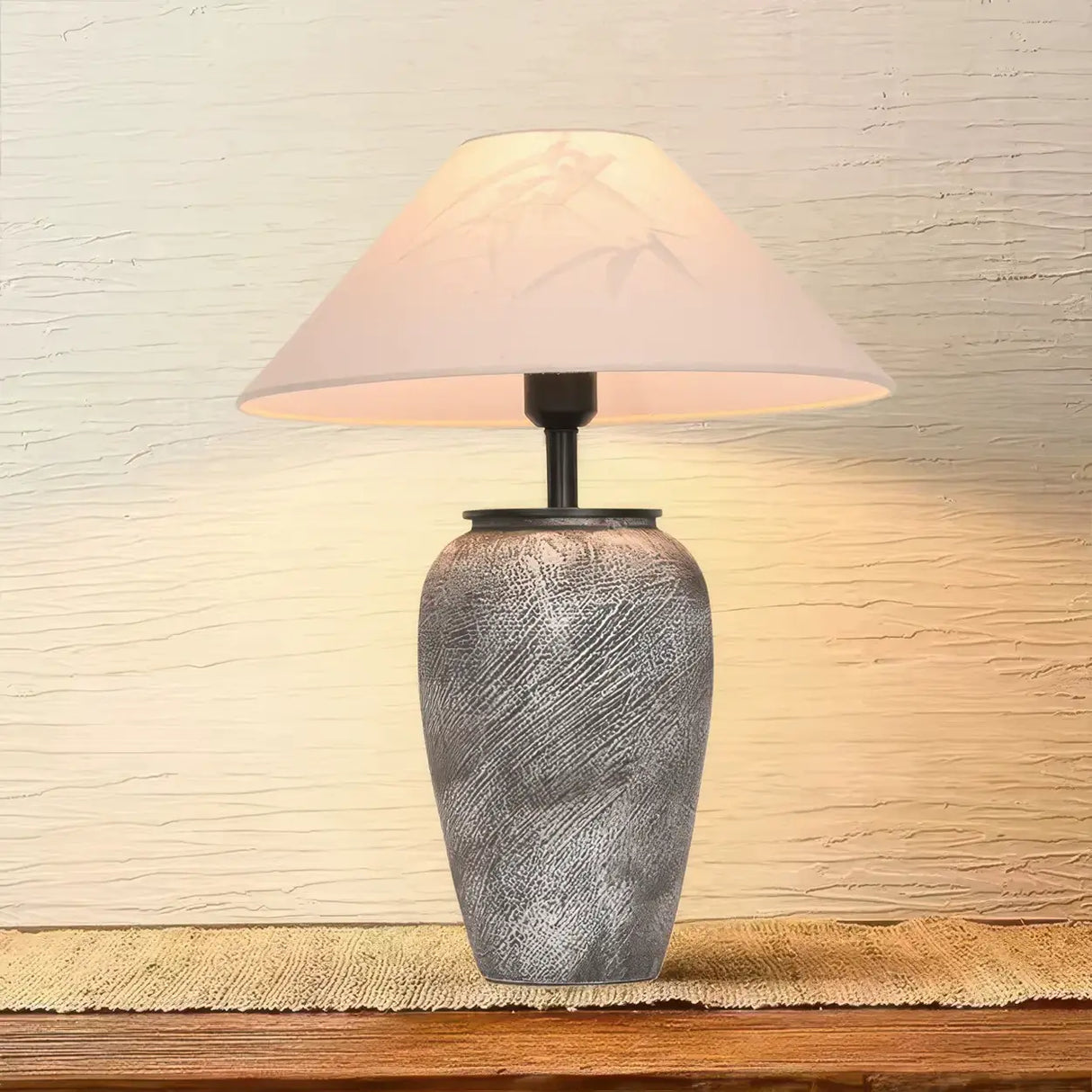 Modern Gray Ceramic Table Lamp with Cone Fabric Shade Image - 4