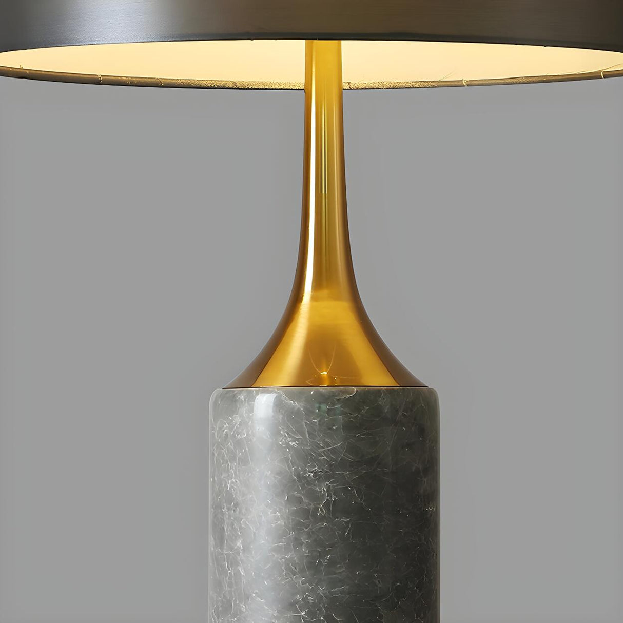 Modern Gray Column Marble Base Drum Shade Table Lamp Image - 3