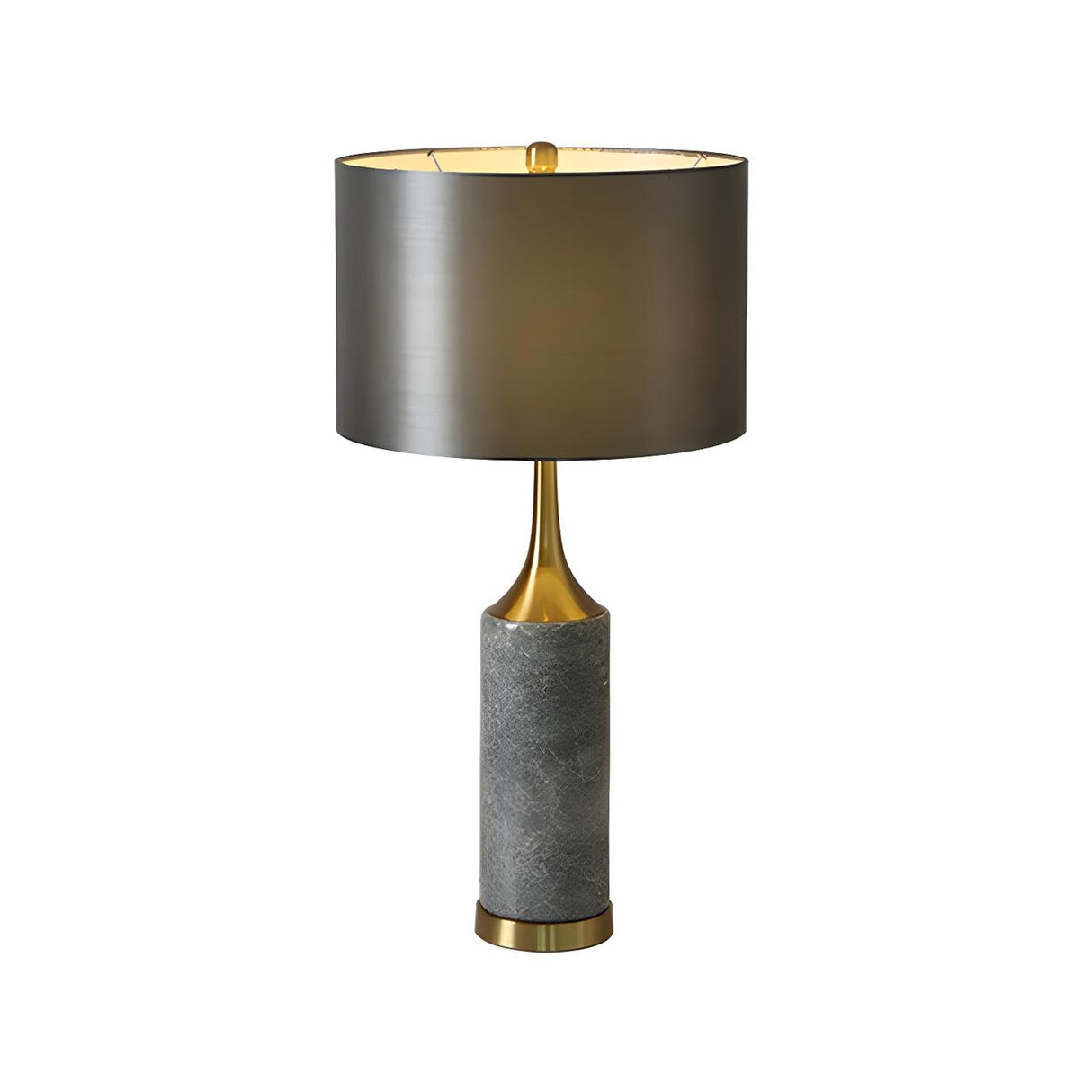 Modern Gray Column Marble Base Drum Shade Table Lamp Image - 5