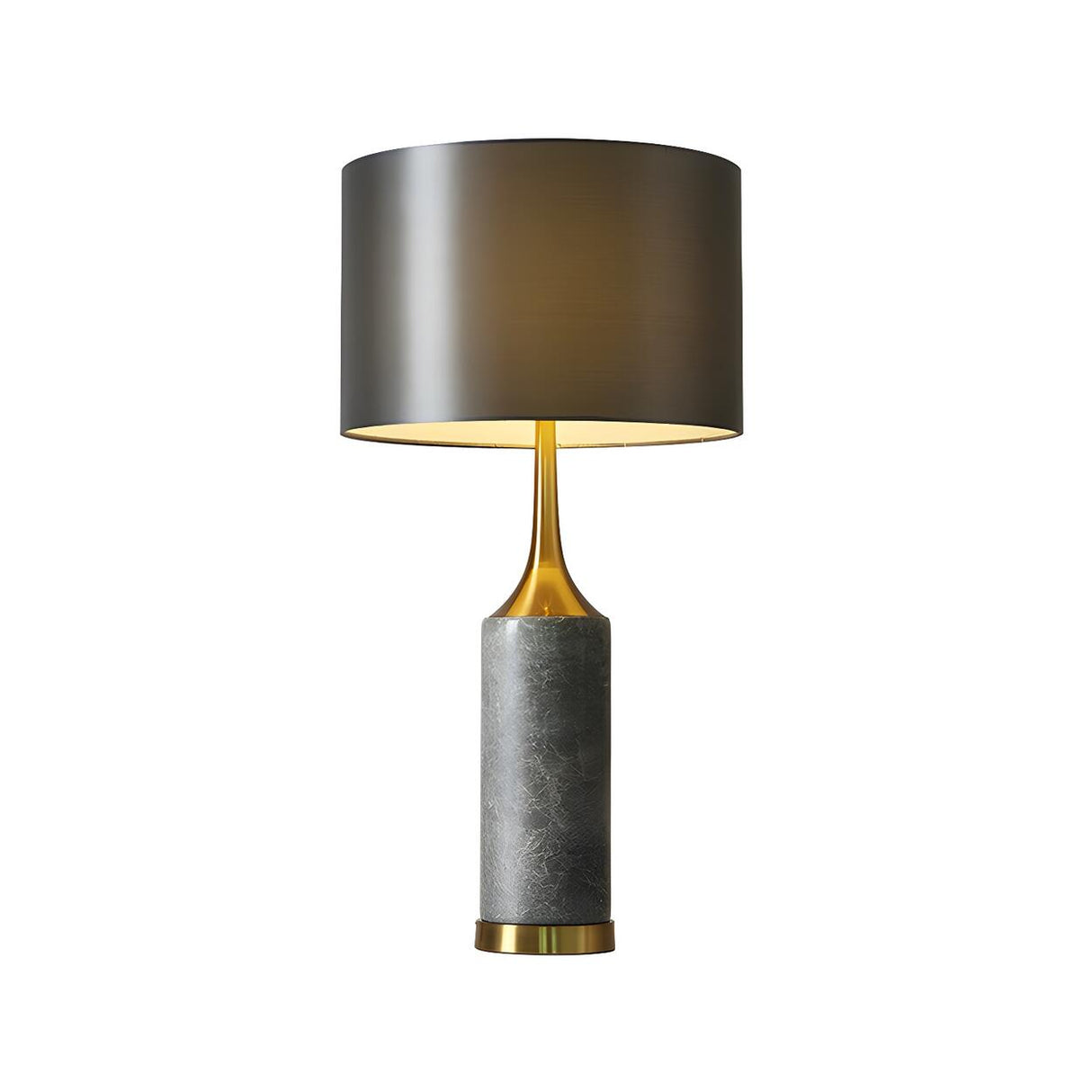 Modern Gray Column Marble Base Drum Shade Table Lamp Image - 6