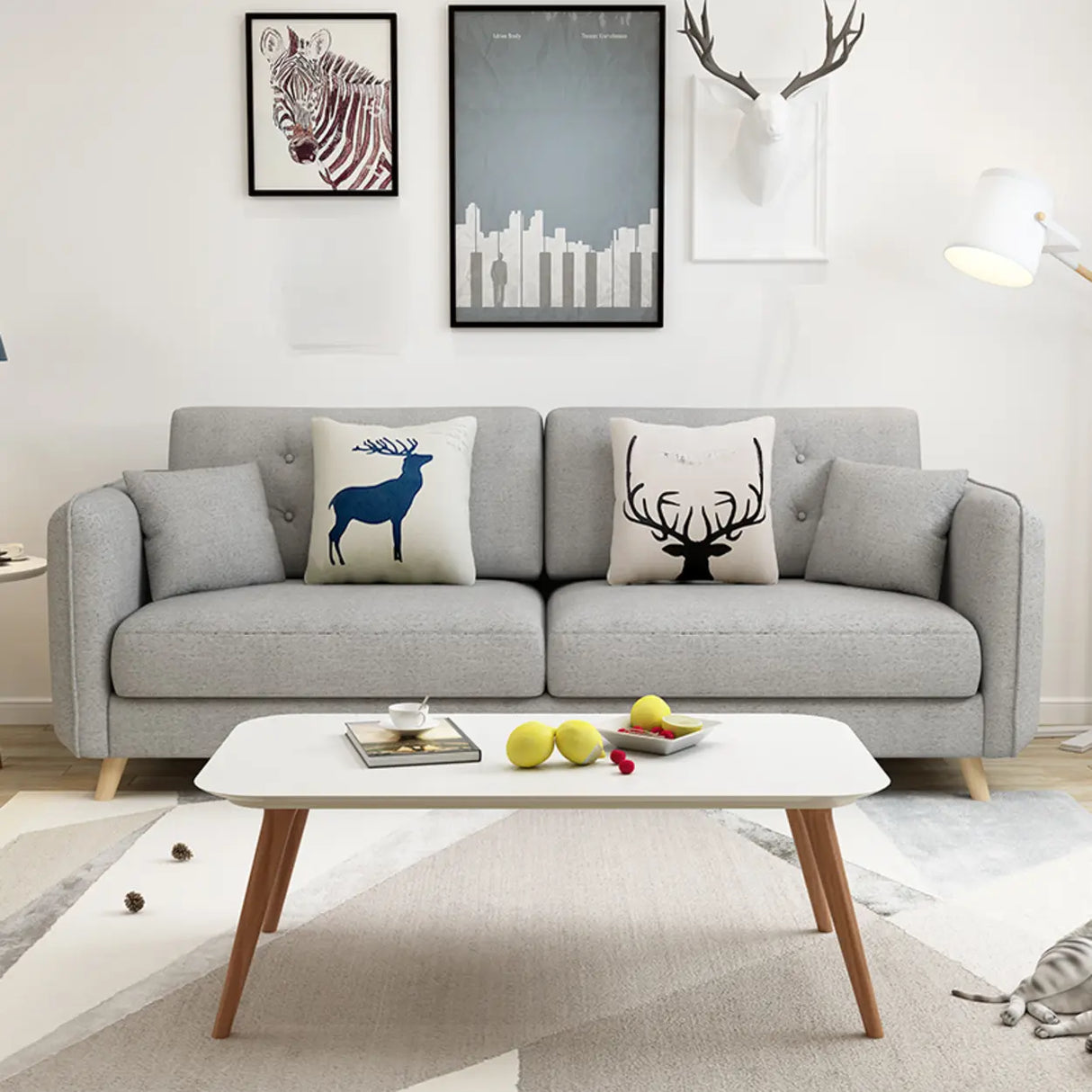 Modern Gray Cotton Linen Square Arm Tufted Back Sofa Image - 1