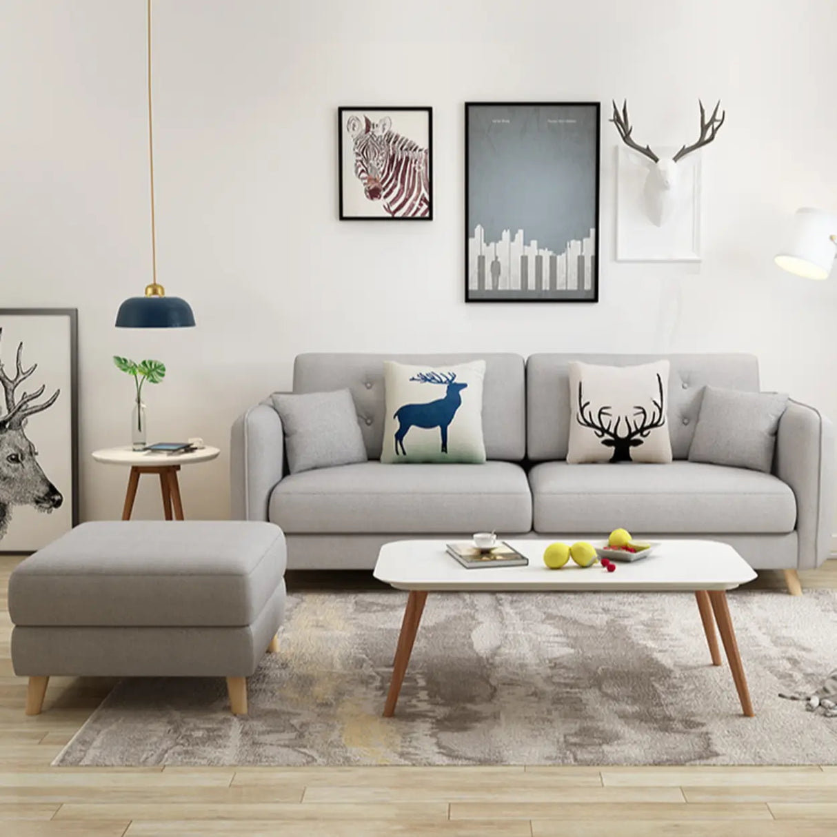 Modern Gray Cotton Linen Square Arm Tufted Back Sofa Image - 3